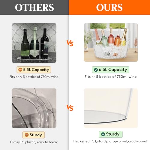 Lifewit 6.5L Ice Bucket for Parties, Portable Drink Bucket for Cocktail Bar, Plastic Champagne Cooler for Beverage/Wine/Beer, Mimosa Bar Supplies Chiller Tub with Scoop 38 x18x20 cm/15x7x8"