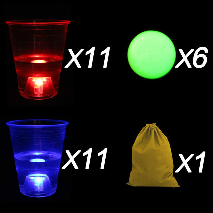 Six Senses Media The Dark Beer Pong Set,Beer Pong Party Cup Set, LED Beer Pong Cups and Glow-in-The-Dark Balls,22 Set