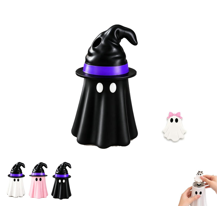 Ghost Can Holder, Halloween Ghost Figurine Table Decor, Cute Ghost Drink Cooler Sleeve with Bottle Opener, Universal Beverage Holder for Slim Cans, Spooky Party Decor (Black, 12 oz Standard)
