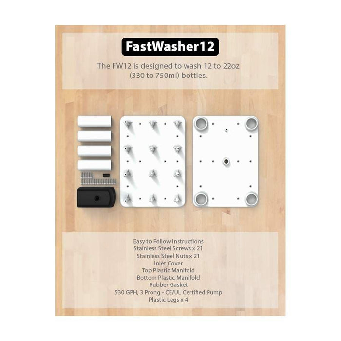 FastWasher 12 Beer Bottle Washer and Wine Bottle Cleaner | BOTTLES & RACKS NOT INCLUDED | General Purpose Rinser | Cleaner and Sanitizer System, Easy to Assemble