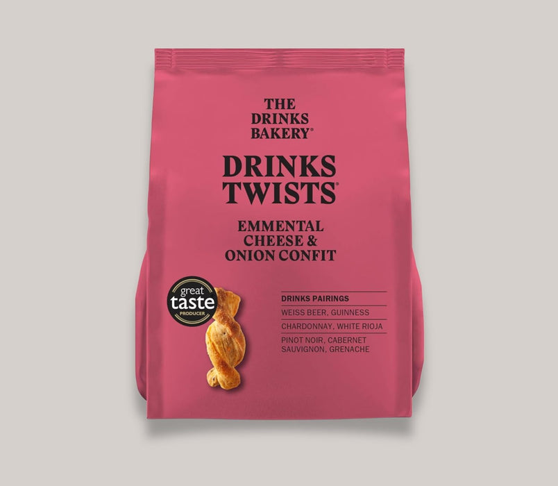 The Drinks Bakery Savory Drinks Twists Mixed Pack, Luxury Pastry with Emmental Cheese & Onion Confit and Green Olive & Parsley. Made in France - 4 x 3.5oz bags