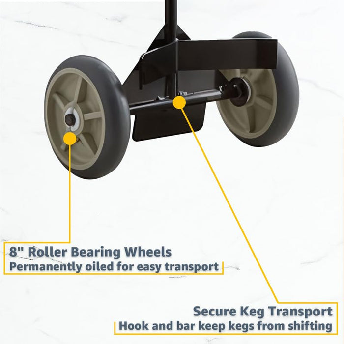 Heavy-Duty Commercial Hand Truck for Kegs and Pails, 400 lb Capacity - Keg Dolly with 8" Oiled Wheels, Ergonomic Handle & Keg Hook, Steel Frame for Beer Barrels, Brewery, Delivery Use