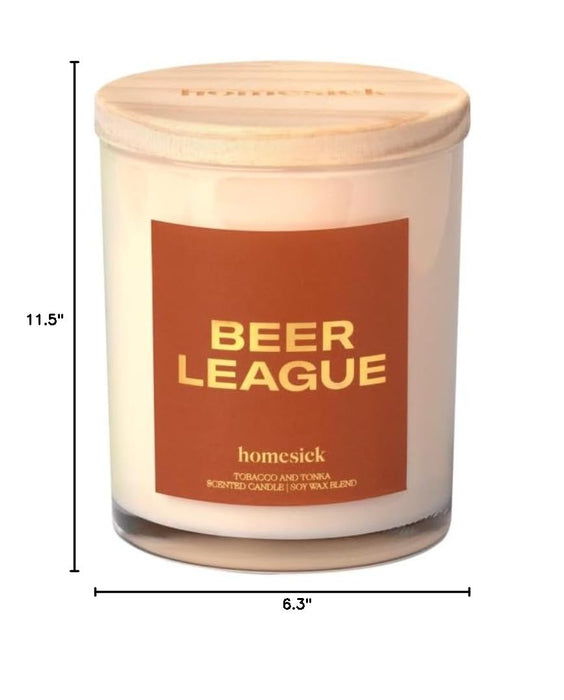 Homesick Scented Candles for Home (Beer League) - 7.5 oz Long-Lasting Natural Soy Wax Blend Jar Candle Gift for Women & Men for All Occasions, 30-35 Hours Burn Time - Notes of Tobacco & Tonka