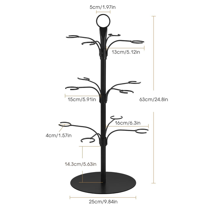 Cocktail Tree Stand – 3-Tier Champagne Tower with 12 Holders – Rotating Wine Glass Holder for Cocktails, Martinis, Margaritas & Champagne – Elegant Drink Tower for Parties, Weddings & Events(Black)