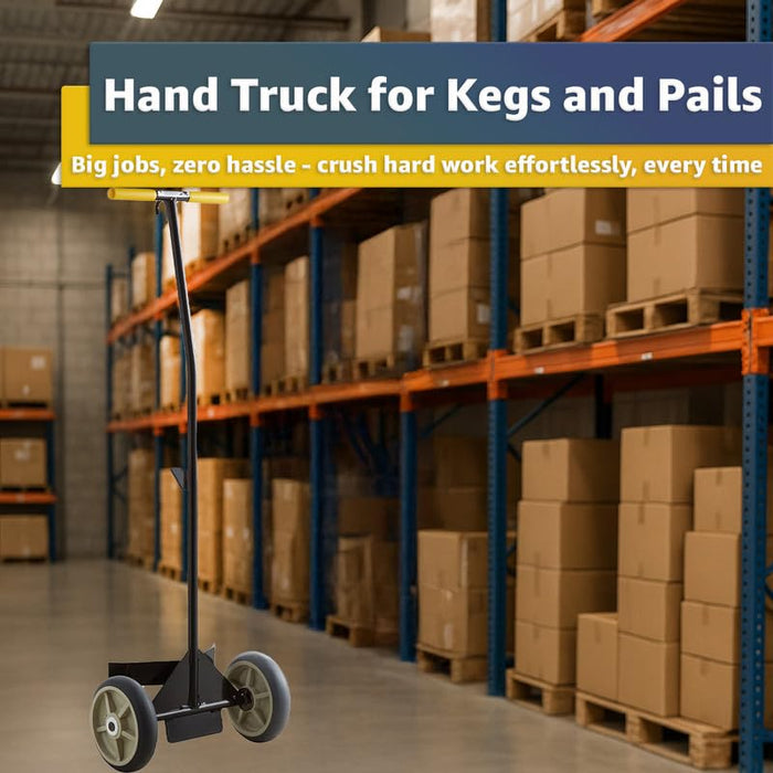 Heavy-Duty Commercial Hand Truck for Kegs and Pails, 400 lb Capacity - Keg Dolly with 8" Oiled Wheels, Ergonomic Handle & Keg Hook, Steel Frame for Beer Barrels, Brewery, Delivery Use