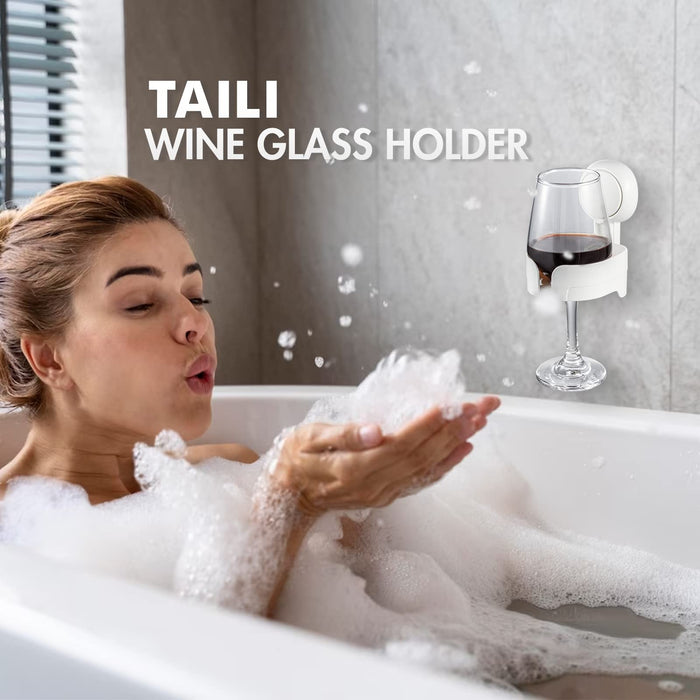 TAILI Suction Cup Wine Glass Holder for Shower, Removable Wall-Mounted Bath Cup Holder for Beer, Wine, Drinks, Enjoy in The Spa, Bathroom, Kitchen, etc. White
