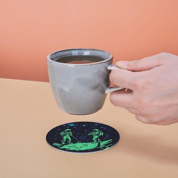 Coasters for Drinks Beer, Coffee Leather Drink Coasters Set of 6 with Holder Glow in The Dark Coffee Cup Mat Heat Resistant Tabletop Protection Coaster Desk Accessorie Home Decorative