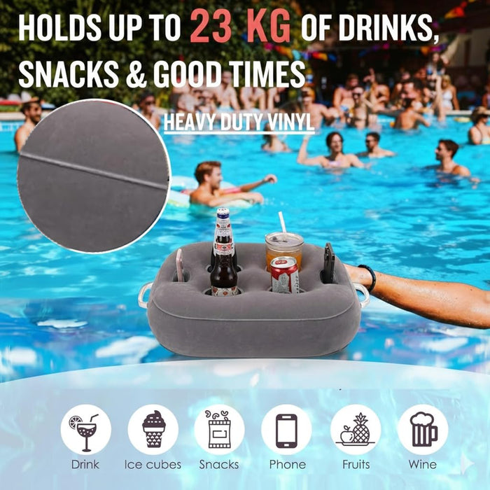 FEEBRIA Inflatable Floating Drink Holder for Pool Party Beach hot tub (Grey)