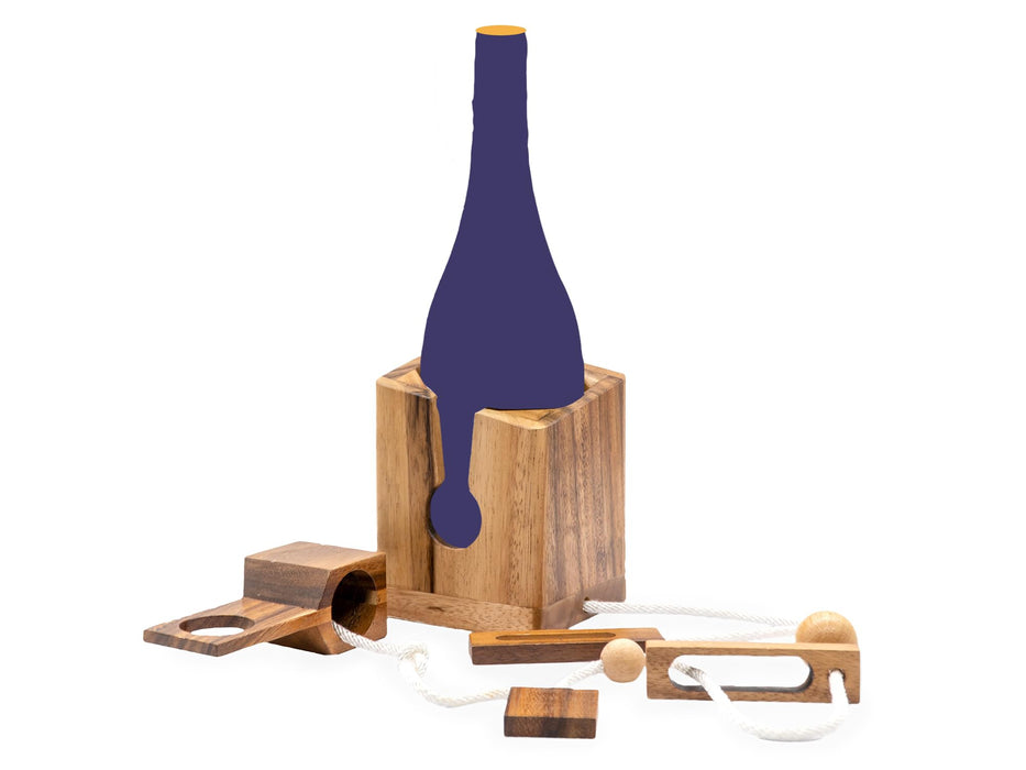 Think for Wooden Bottle Puzzle Lock Adult Game Functional Holder Brain Teaser Gift Unique Stick in Bottles Puzzles Unlock Games for Parties Night White Elephant Secret Santa Rustic Room Decor