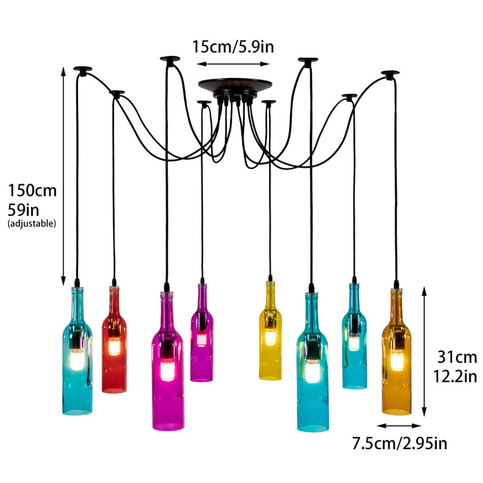 Colorful Beer Bottle Chandelier, 8 Heads Glass and Metal Suspension Device Ceiling Glass Ceiling Light Fixture, ‎Indoor Ceiling Mount Beer Bottle Chandelier for Bars, Restaurants, Living Rooms