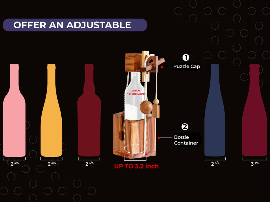 Think for Wooden Bottle Puzzle Lock Adult Game Functional Holder Brain Teaser Gift Unique Stick in Bottles Puzzles Unlock Games for Parties Night White Elephant Secret Santa Rustic Room Decor