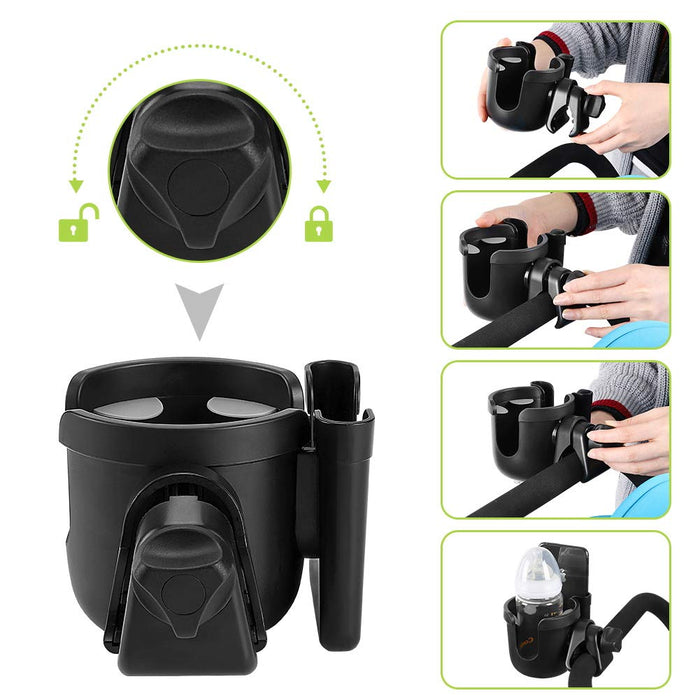 Accmor Stroller Cup Holder with Phone Holder, Bike Cup Holder, Universal Cup Holder for Uppababy Nuna Doona Strollers, 2-in-1 Cup Holder for Walker, Wheelchair, Scooter