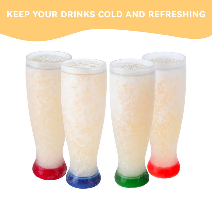 Lily's Home Freezer Beer Mugs, Set of 4-16 oz Double Wall Insulated with Liquid Gel, Frosty Chiller Cups, Break-Resistant Acrylic Freezable Glasses for Home Bar, Pool Parties, BBQ & Outdoor Gifts