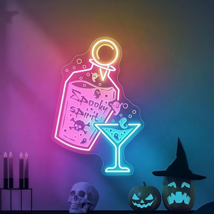 Halloween Spooky Spirits Neon Sign Cocktail LED Light, Dimmable USB-Powered with Adjustable Brightness, Easy to Hang, Wall Decor for Lounge, Home Bar&Haunted Pub