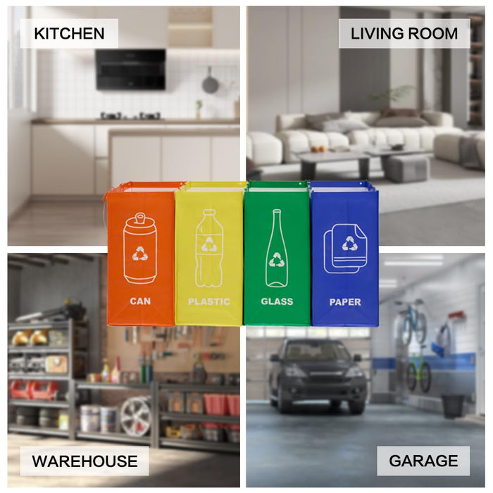 4 PCS Recycle Bin,Separate Recycling Bin,Reusable Waterproof Waste Baskets for Kitchen Office Home,Indoor Recycle Bins Waste Trash Sorting Organizer
