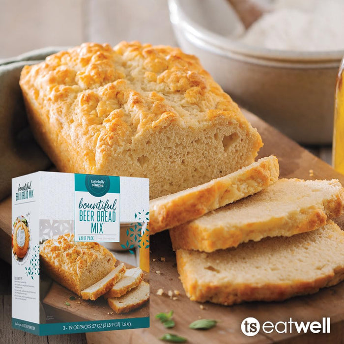 Tastefully Simple Bountiful Beer Bread Mix, Incredibly Easy to Make Artisan Bread Loaves, Just Add Beer or Soda, No Bread Machine Needed, Nothing Artificial, 19 Ounces (Pack of 3)