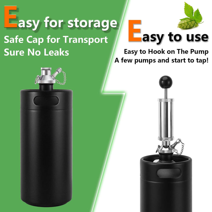 FERRODAY Stainless 128oz Mini Keg Hand Pump Beer Growler Beer Keg Draft Beer Dispenser Growler for Beer Mini Keg Hand Pump Picnic Beer Faucet Keg Portable Mini Keg Beer Pump Beer Tap