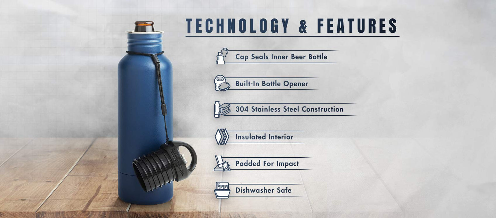 BottleKeeper - The Standard 2.0 - The Original Stainless Steel Bottle Holder and Insulator to Keep Your Beer Colder (Stainless)