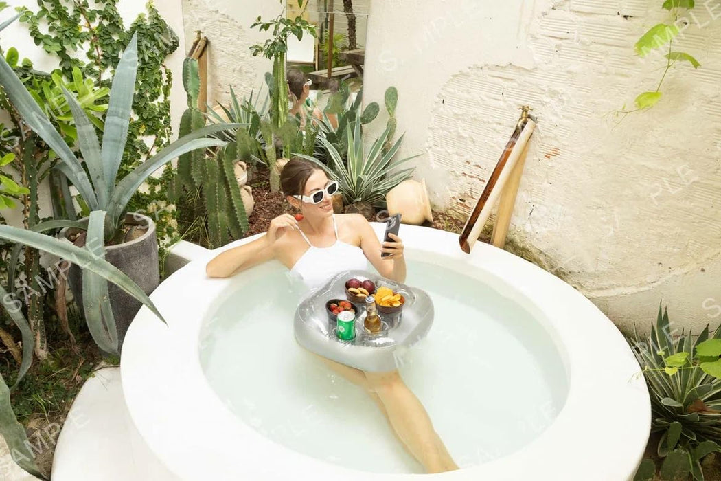 FEEBRIA Inflatable Floating Drink Holder for Pool Party Beach hot tub (Silver)