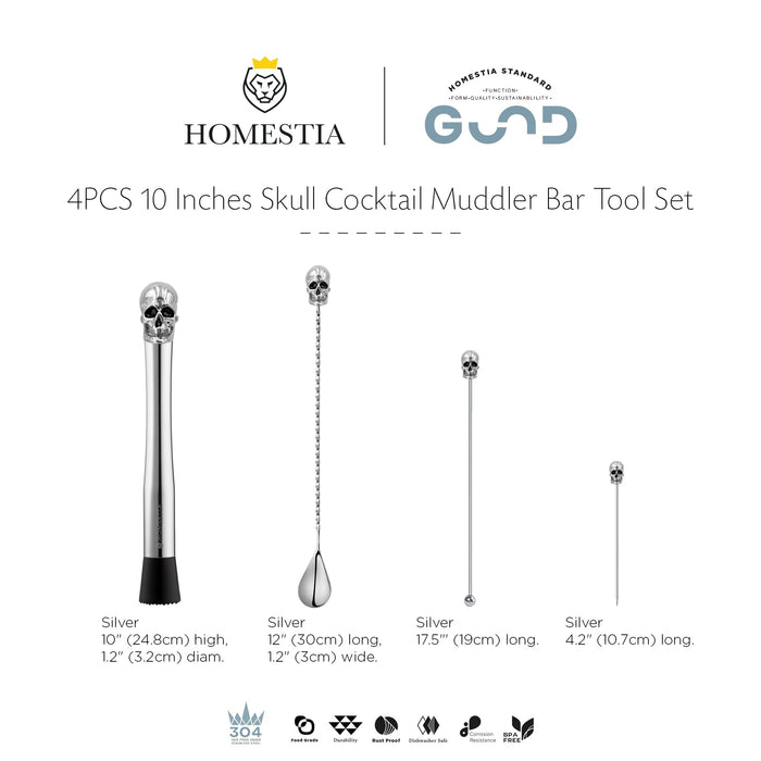 Homestia 4Pcs Muddler for Cocktail, Mixing Tools Set, Halloween Skull Decor