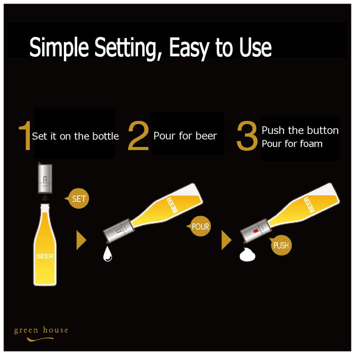 GREEN HOUSE Bottled Beer Foam Maker - Awesome Compact Gift for Beer Lovers. Basic Bottled Beer into a Delicious & Fine Tasty Beer with Ultra Fine Foam.