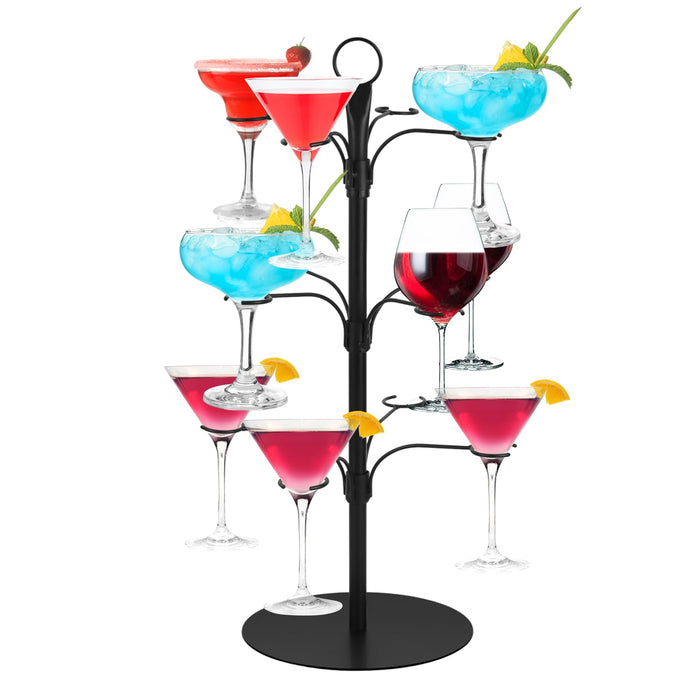 Cocktail Tree Stand – 3-Tier Champagne Tower with 12 Holders – Rotating Wine Glass Holder for Cocktails, Martinis, Margaritas & Champagne – Elegant Drink Tower for Parties, Weddings & Events(Black)