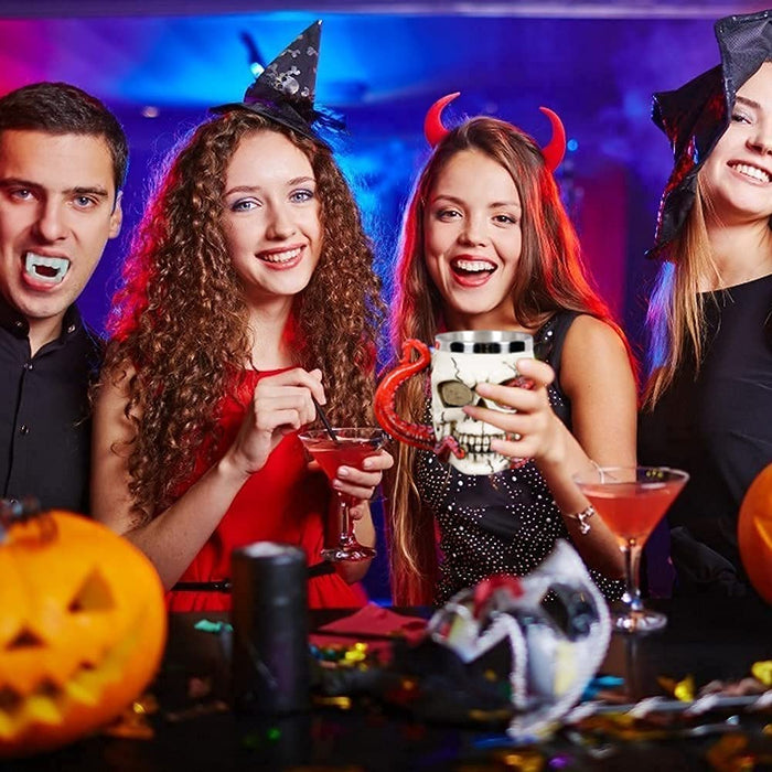 Skull Mug Parasite Octopus Beer Coffee Mugs with Tentacle Handle, Stainless Steel and Resin Tankard Skeleton Cranium Skull Beverage Drinking Cup for Ossuary Macabre Halloween Decorative Accent