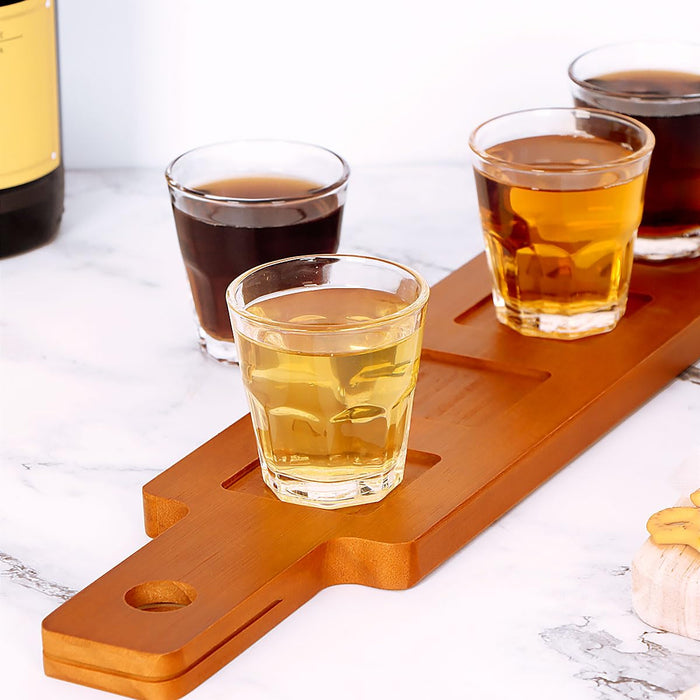 LZMS 6-Pack Walnut Flight Boards,Double-Sided Beer,Whiskey & Wine Tasting Paddles with Multiple Size Holes,Perfect for Margarita,Tequila,Bourbon Sampling,Party & Bar Serving,Durable Elegant Design