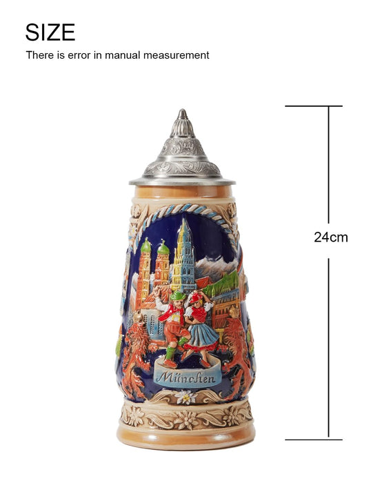 HAUCOZE Beer Stein Mug German Munich Bavarian Drinking Viking Tankard with Petwer Lid for Birthday Gifts Men Father Husband 1.0Liter