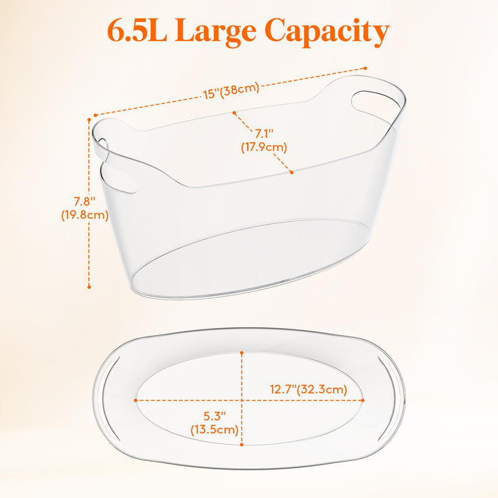 Lifewit 6.5L Ice Bucket for Parties, Portable Drink Bucket for Cocktail Bar, Plastic Champagne Cooler for Beverage/Wine/Beer, Mimosa Bar Supplies Chiller Tub with Scoop 38 x18x20 cm/15x7x8"