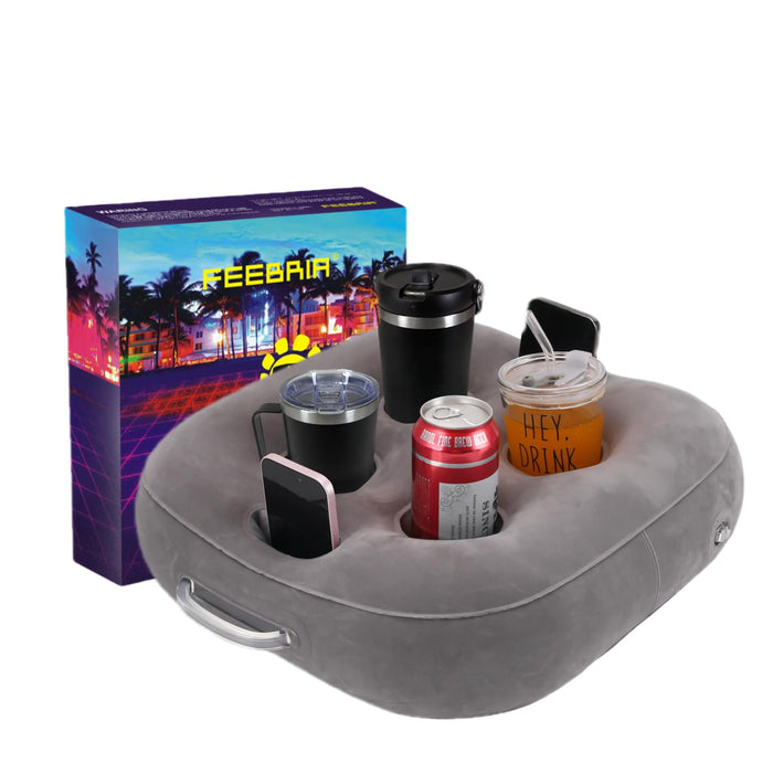 FEEBRIA Inflatable Floating Drink Holder for Pool Party Beach hot tub (Grey)