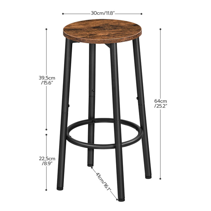 HOOBRO Bar Stools, Set of 2 Bar Chairs, Kitchen Round Height Stools with Footrest, Breakfast Bar Stools, Sturdy Steel Frame, for Dining Room, Kitchen, Party, Easy Assembly, Rustic Brown BF03BY01
