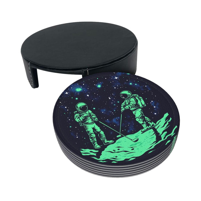 Coasters for Drinks Beer, Coffee Leather Drink Coasters Set of 6 with Holder Glow in The Dark Coffee Cup Mat Heat Resistant Tabletop Protection Coaster Desk Accessorie Home Decorative