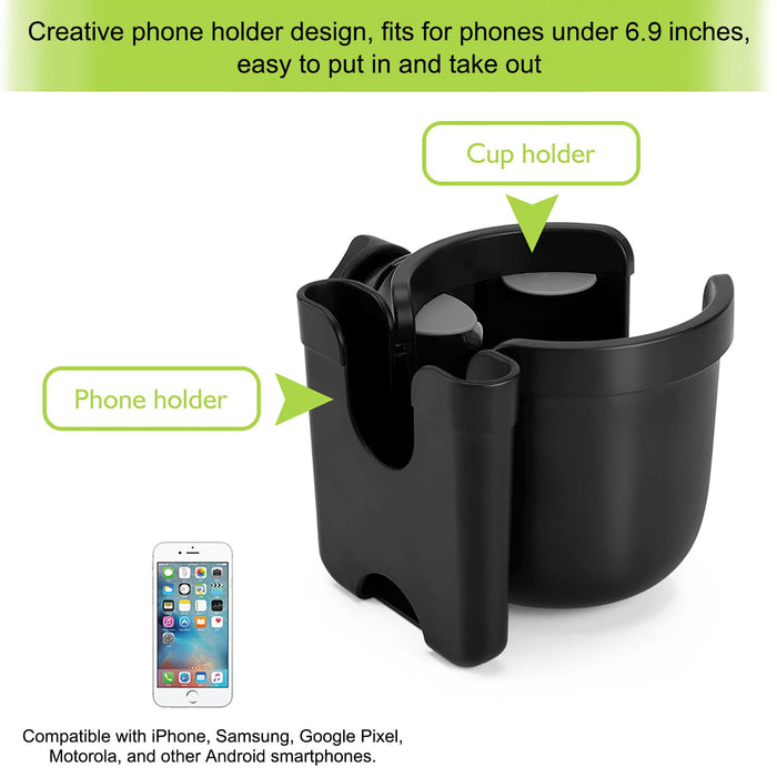 Accmor Stroller Cup Holder with Phone Holder, Bike Cup Holder, Universal Cup Holder for Uppababy Nuna Doona Strollers, 2-in-1 Cup Holder for Walker, Wheelchair, Scooter