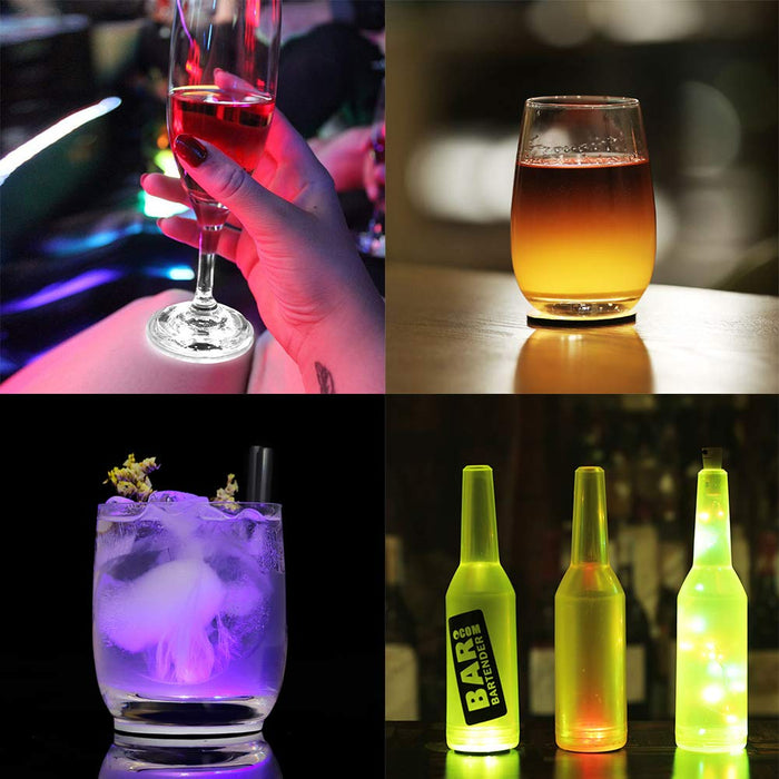12Pcs LED Coaster, LED Sticker Lights, LED Bottle Lights Cup Holder Lights for Wine Liquor Bottle, Bottle Sparklers for Champagne, Party, Bar, Colorful
