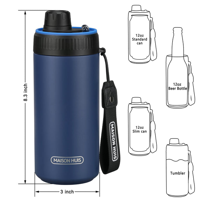 4 In 1 Beer Can Cooler Bottle Holder with Drinking Spout Lid for 12oz Regular, Slim Skinny Cans and Thermal Bottles,Sealed Insulated Double Wall Vacuum Stainless Steel Can Keeps Your Drinks Cold