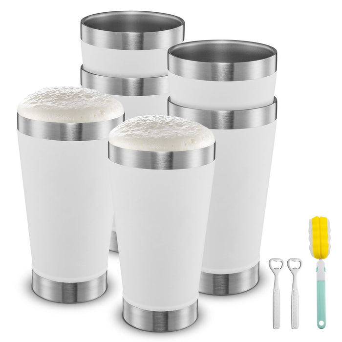 SNOW HARE 16 oz Insulated Beer Glasses Set of 6, Stacking Beer Pint Glass, Beer Tumbler Outdoor, Stainless Steel Double Walled Cup, White, Ideal for Wine Lover, Coffee, Cocktail