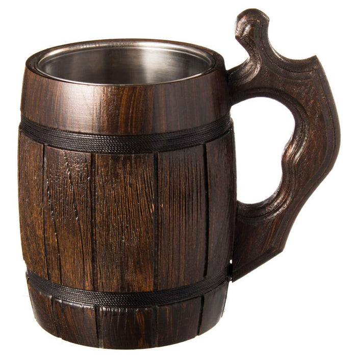 MFC Beer Mug 20 OZ - Tankard Mug - Beer stein - Wooden beer mug - Stainless Steel Cup - Handmade Gifts for Men - Fathers Day, Christmas or Birthday Gift Idea - Men Mug - Barrel Brown
