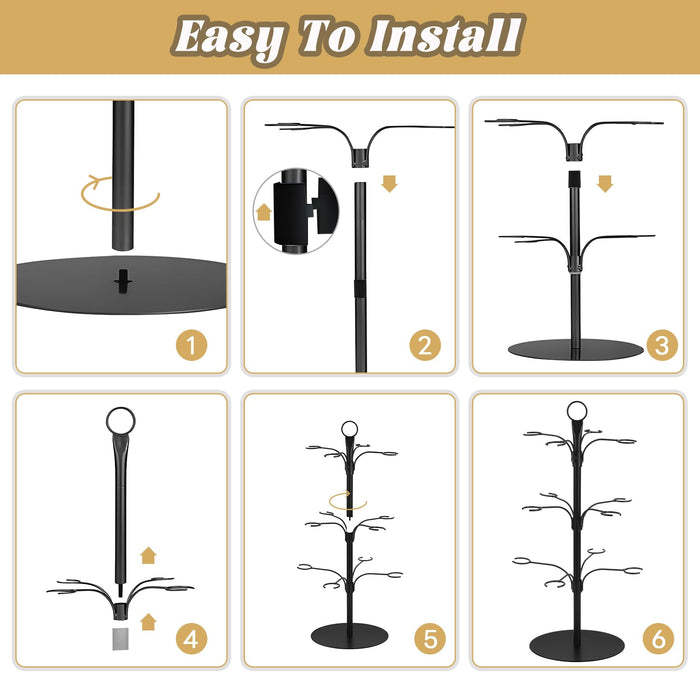 Cocktail Tree Stand – 3-Tier Champagne Tower with 12 Holders – Rotating Wine Glass Holder for Cocktails, Martinis, Margaritas & Champagne – Elegant Drink Tower for Parties, Weddings & Events(Black)