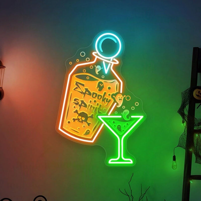Halloween Spooky Spirits Neon Sign Cocktail LED Light, Dimmable USB-Powered with Adjustable Brightness, Easy to Hang, Wall Decor for Lounge, Home Bar&Haunted Pub