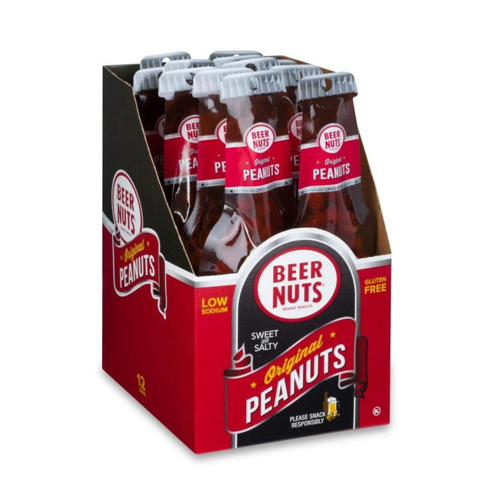 BEER NUTS Original Peanuts - Sweet & Salty Bar Nuts - Gluten Free, Kosher, Low Sodium, On The Go Packaged Peanut Snacks Made In The USA - 1.75oz Single Serve Bottle Bags (Pack of 12)