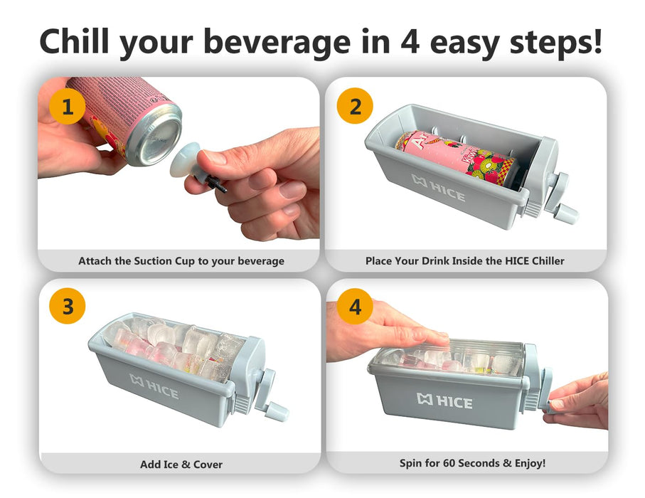 HICE Drink Chiller Rapid Beverage Cooler - Hyper Spin Instant Can & Bottle Cooler, No Batteries, Iced Frost Cooling for Soda, Beer & Water, Mini Universal Drink Cooler, Fast & Coldest Freeze (Gray)