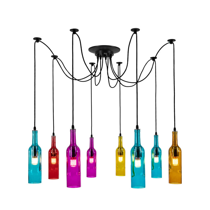 Colorful Beer Bottle Chandelier, 8 Heads Glass and Metal Suspension Device Ceiling Glass Ceiling Light Fixture, ‎Indoor Ceiling Mount Beer Bottle Chandelier for Bars, Restaurants, Living Rooms