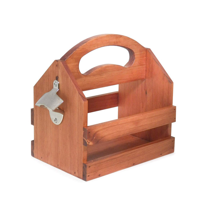 Bey-Berk Personalized Six-Pack Solid Wood Beer Caddy (Brown), Bottle Carrier with Ergonomic Handle and Built-in Bottle Opener, Handcrafted Craft Beer Tote Gift