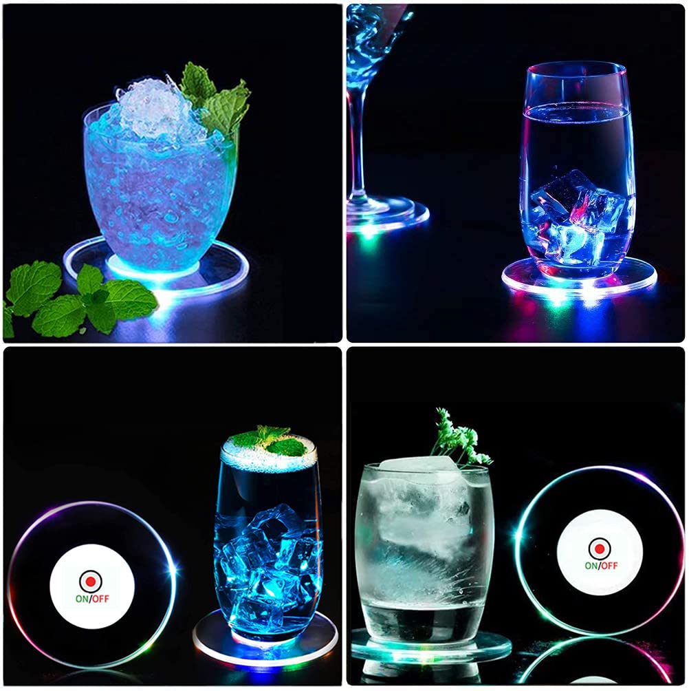 10 PCS Colorful LED Coasters for Drinks, Ultra-Thin LED Luminous Coast ...