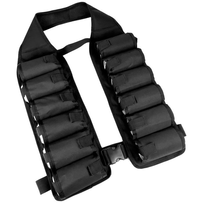 Calolin Tactical Beer Belt Holder Vest, 12 Can Beverage Holster Carrier, Adjustable Drink Dispenser Shoulder Sling, Black Nylon Party Gear with Quick Release Buckle