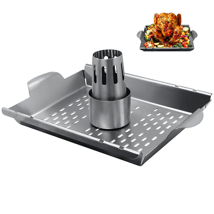 Upgraded Beer Can Chicken Holder for Grill Smoker Oven, Vertical Chicken Roaster Stand with Handle, Large Stainless Steel BBQ Barbecue Accessories, Indoor Outdoor Grill Rack Vegetables Grilling Basket