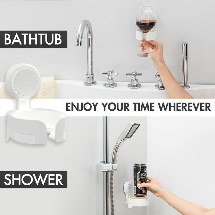 TAILI Suction Cup Wine Glass Holder for Shower, Removable Wall-Mounted Bath Cup Holder for Beer, Wine, Drinks, Enjoy in The Spa, Bathroom, Kitchen, etc. White