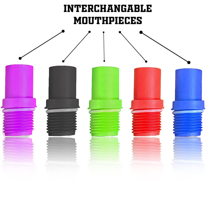 Beer Bong Tube and Funnel - with Valve, Optional Single or Double Header Y-Attachment, 5 Interchangeable Mouthpieces, Shotgun Keychain Tool - Kink-Free Hose for Bierstick Beerbong (Blue)