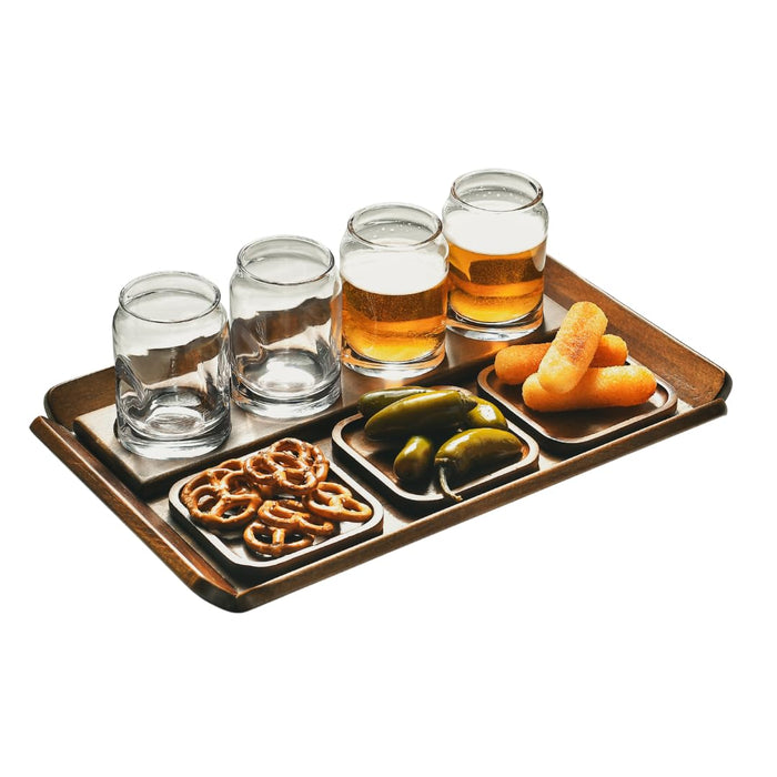 Shanik Wooden Beer Flight Paddle Tray Set with 4 Glasses & Coasters – Rustic Tasting Flight Board – Craf Sampler Set for Home Bar, Birthday Gift for Beer Lovers, Men’s Gift Ideas